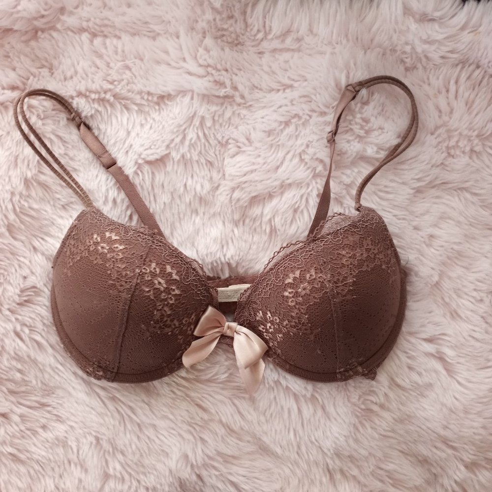 Aerie Brown Lace & Pink Bra